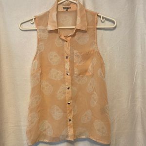 Charlotte Russe Skull Button Up Tank Top